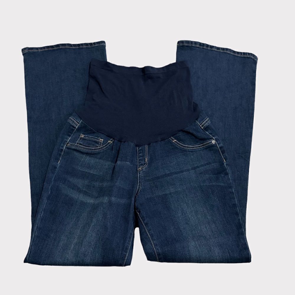NWT Indigo Maternity Flare Bellbottom Dark Wash Denim With Pockets Jean Pants